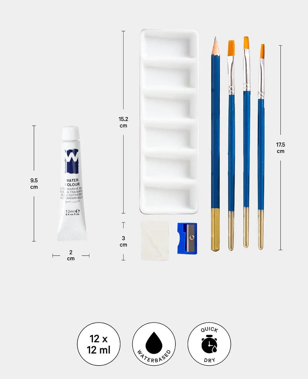 Watercolor Art Set, 12 x 12 ml, 19 pcs.