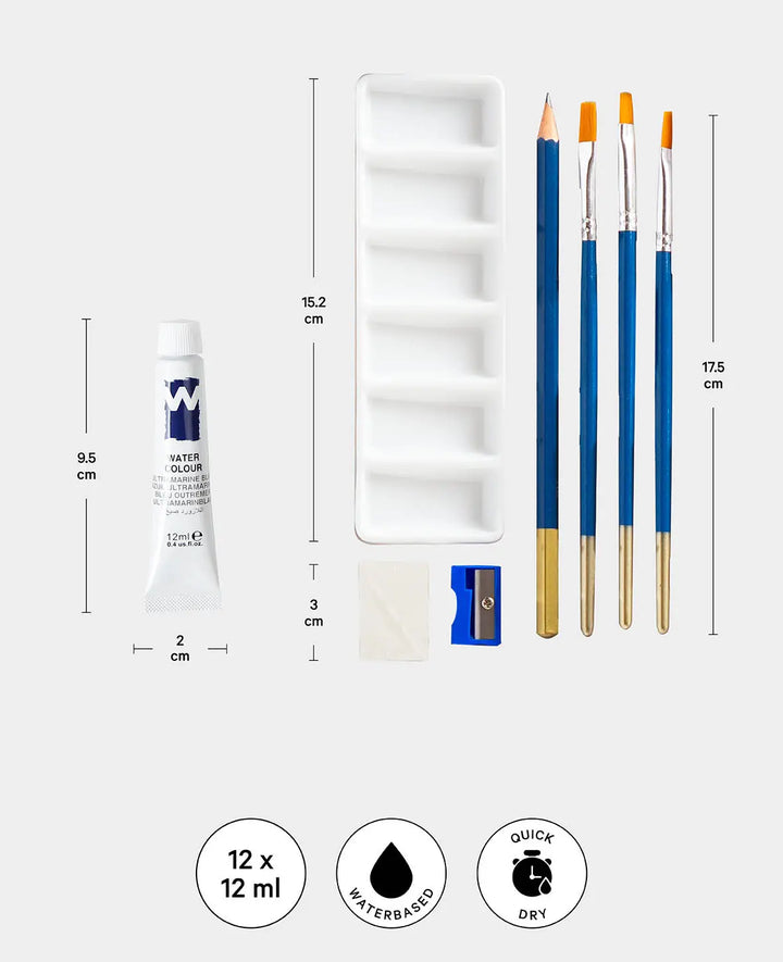 Watercolor Art Set, 12 x 12 ml, 19 pcs.