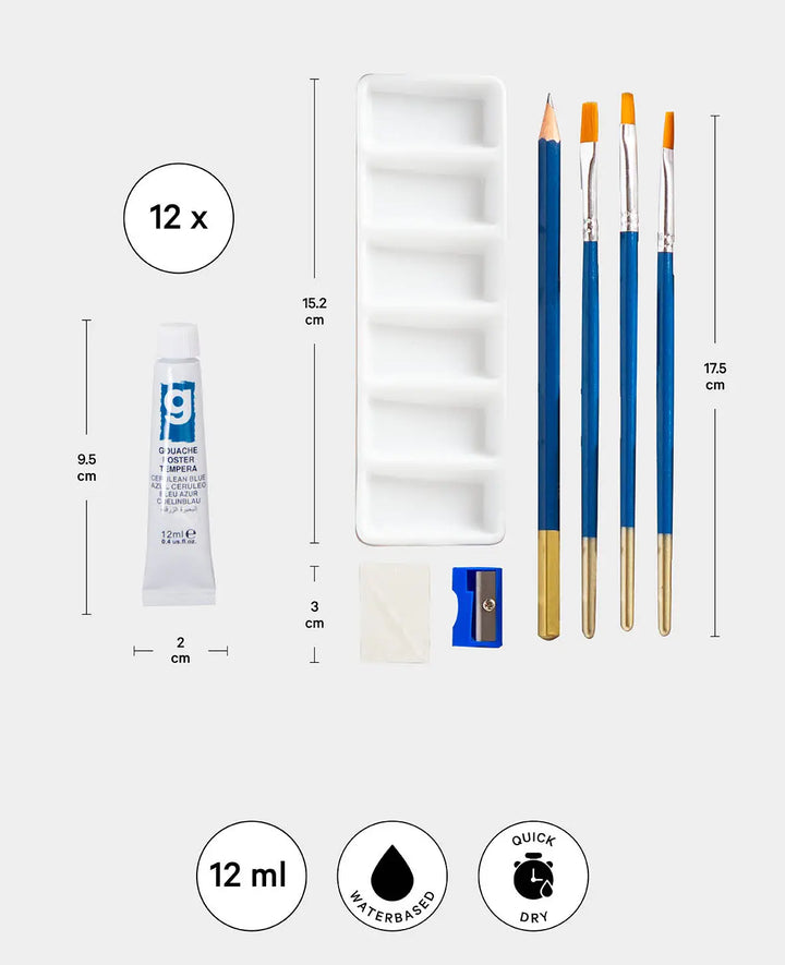 Coffret gouache, 12 x 12 ml, 19 p.