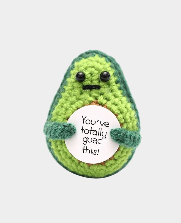 Avocat positif, mini peluche / porte-bonheur au crochet, vert, 7,5 x 5,5 cm