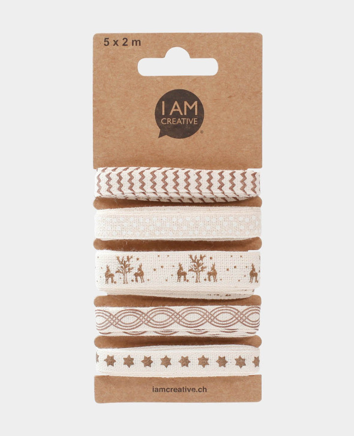 Decorative Ribbons / Gift Ribbons Christmas, Beige &amp; Brown, 15 mm x 2 m