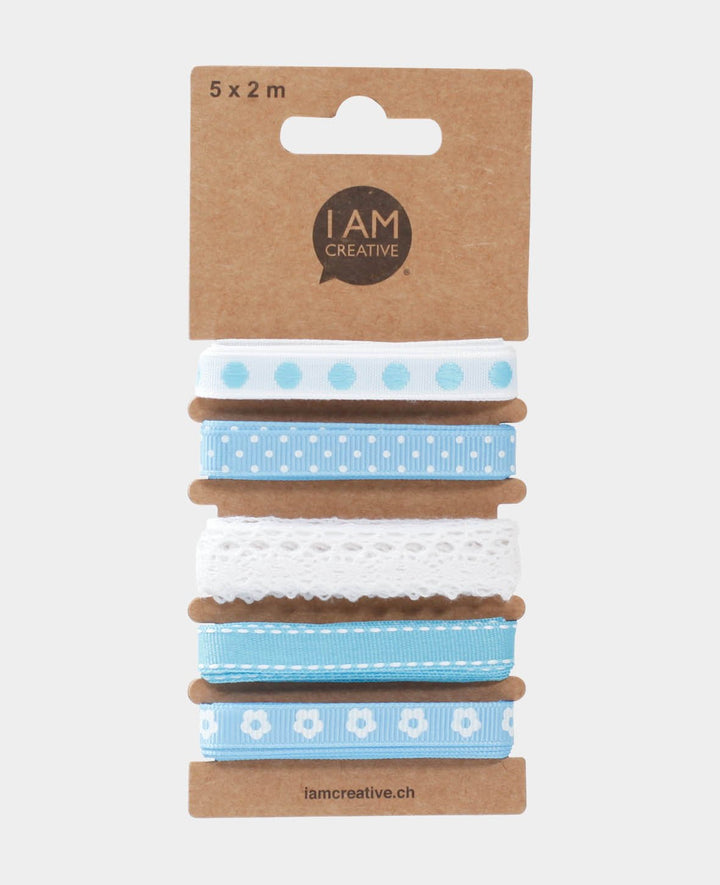 Decorative Ribbons / Gift Ribbons, Light Blue &amp; White, 15 mm x 2 m