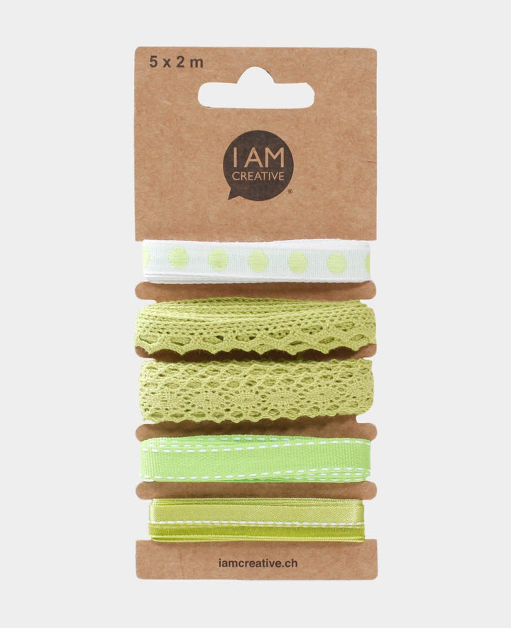 Decorative / Gift Ribbons, Light Green &amp; White, 15 mm x 2 m