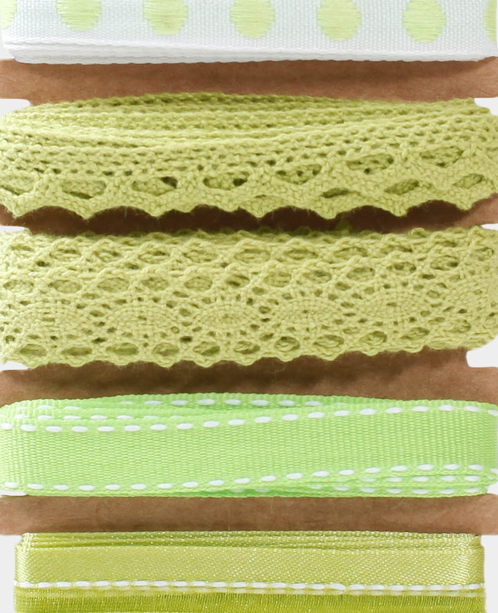 Decorative / Gift Ribbons, Light Green &amp; White, 15 mm x 2 m