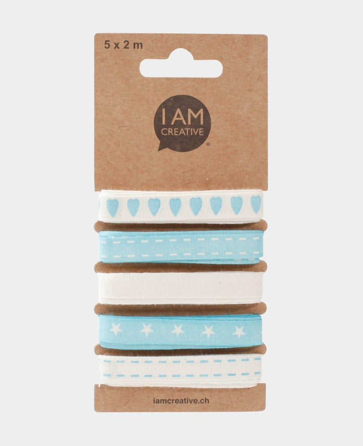 Decorative / Gift Ribbons, Light Blue &amp; Ecru, 15 mm x 2 m