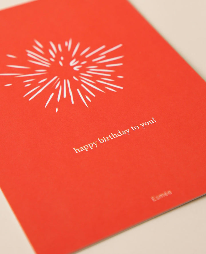 Grusskarte / Postkarte Hochformat "Birthday Bang", 10.5 x 14.8 cm, mit rotem Print und weisser Rückseite