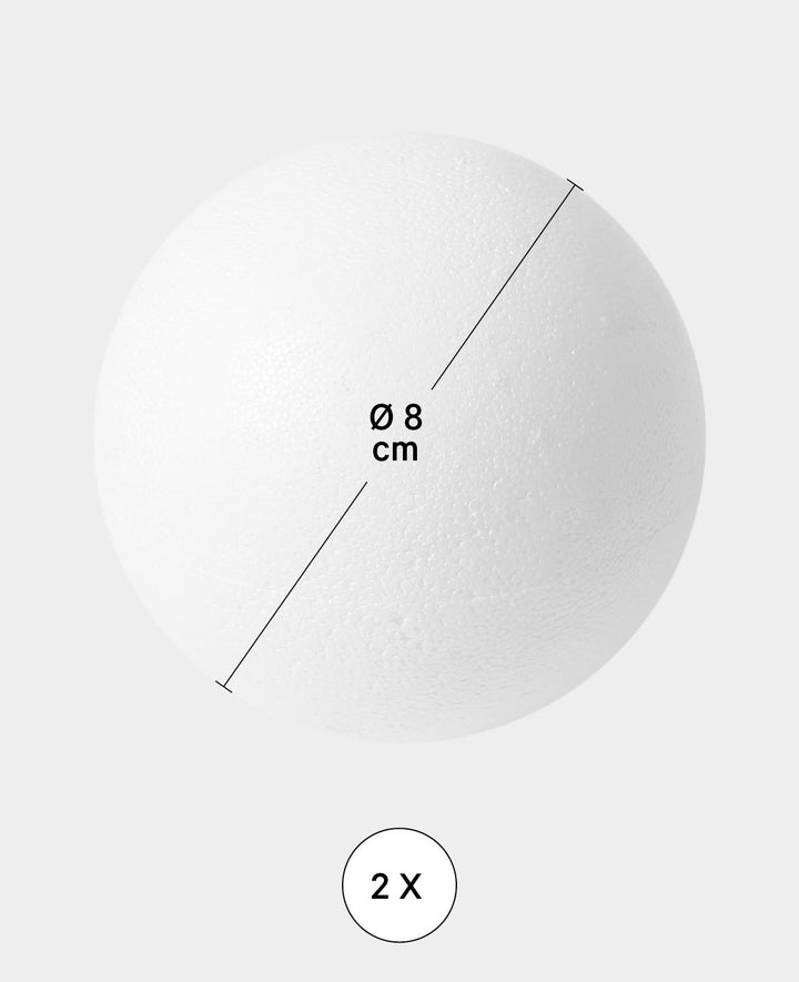 Styrofoam ball, Styrofoam sphere for crafts and decorations, white, ø 8 cm, 2 pieces