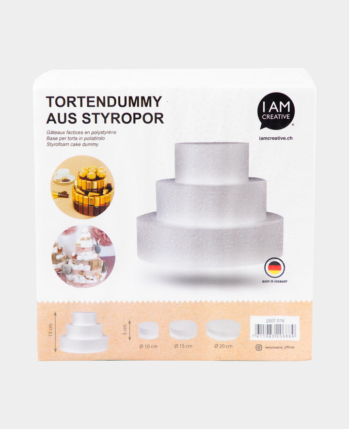 Styrofoam Cake Dummy Set, Diaper Cake Base, White, ø 10 / 15 / 20 x 5 cm, 3 pcs.