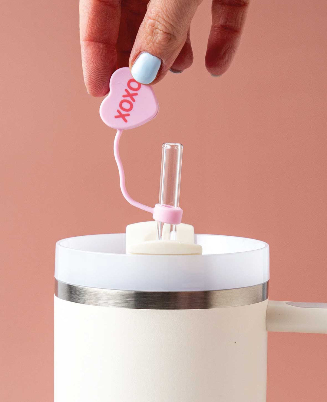 Silicone Straw Cover XOXO - Compatible with Stanley Tumblers, Rose/Pink