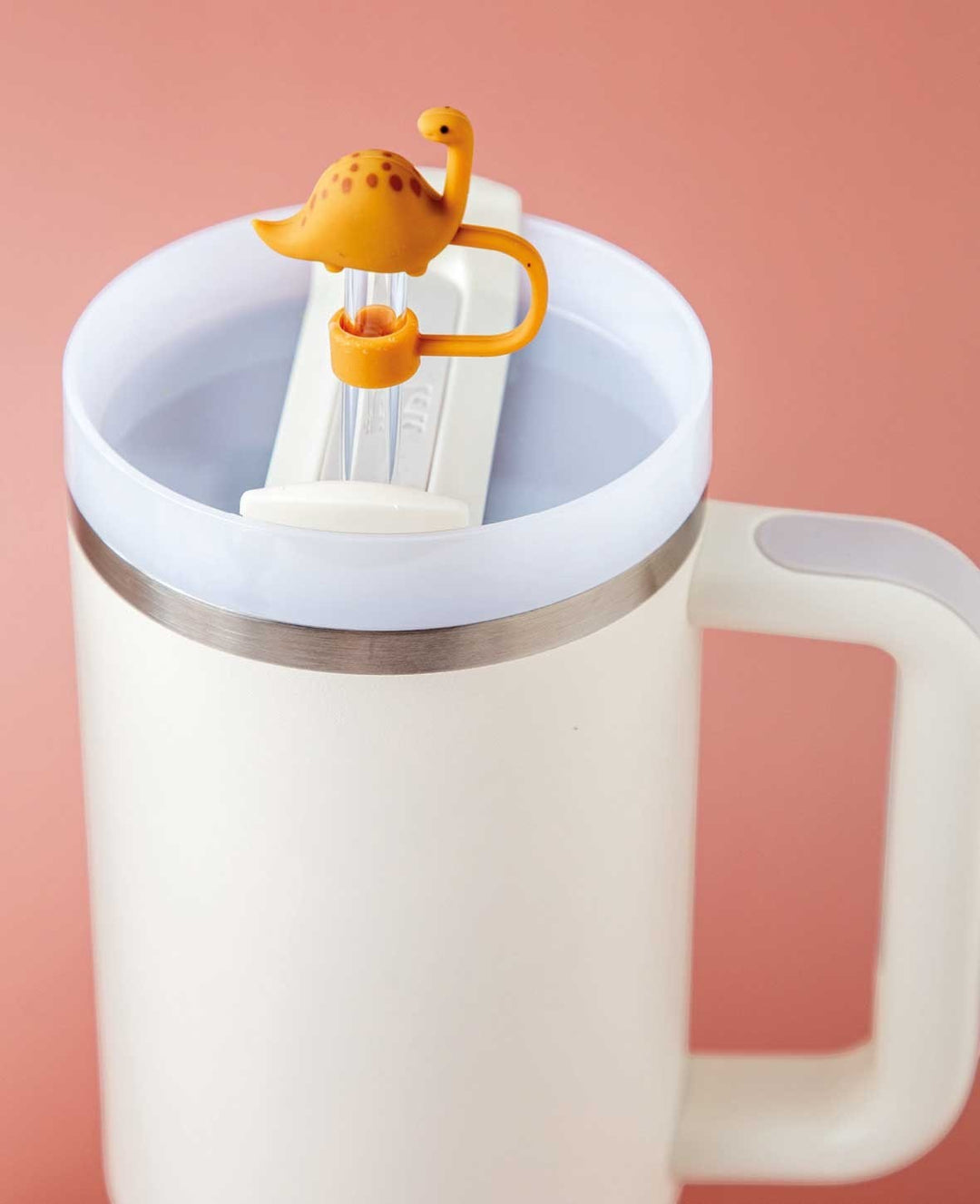 Silicone Straw Cover Dinosaur – Compatible with Stanley Tumblers, Light Brown/Dark Brown