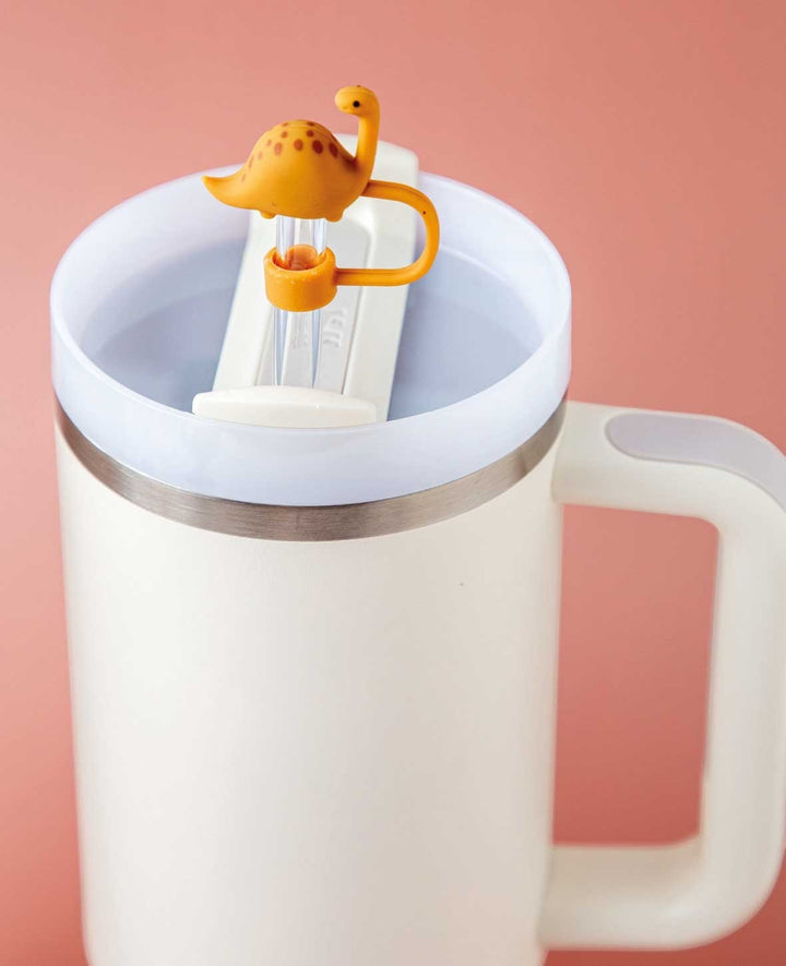 Silicone Straw Cover Dinosaur – Compatible with Stanley Tumblers, Light Brown/Dark Brown