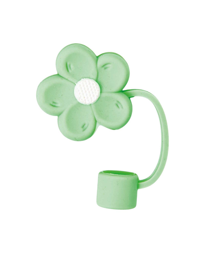 Silicone Straw Cover Flower Green - Compatible with Stanley Tumblers, Pastel Green/White