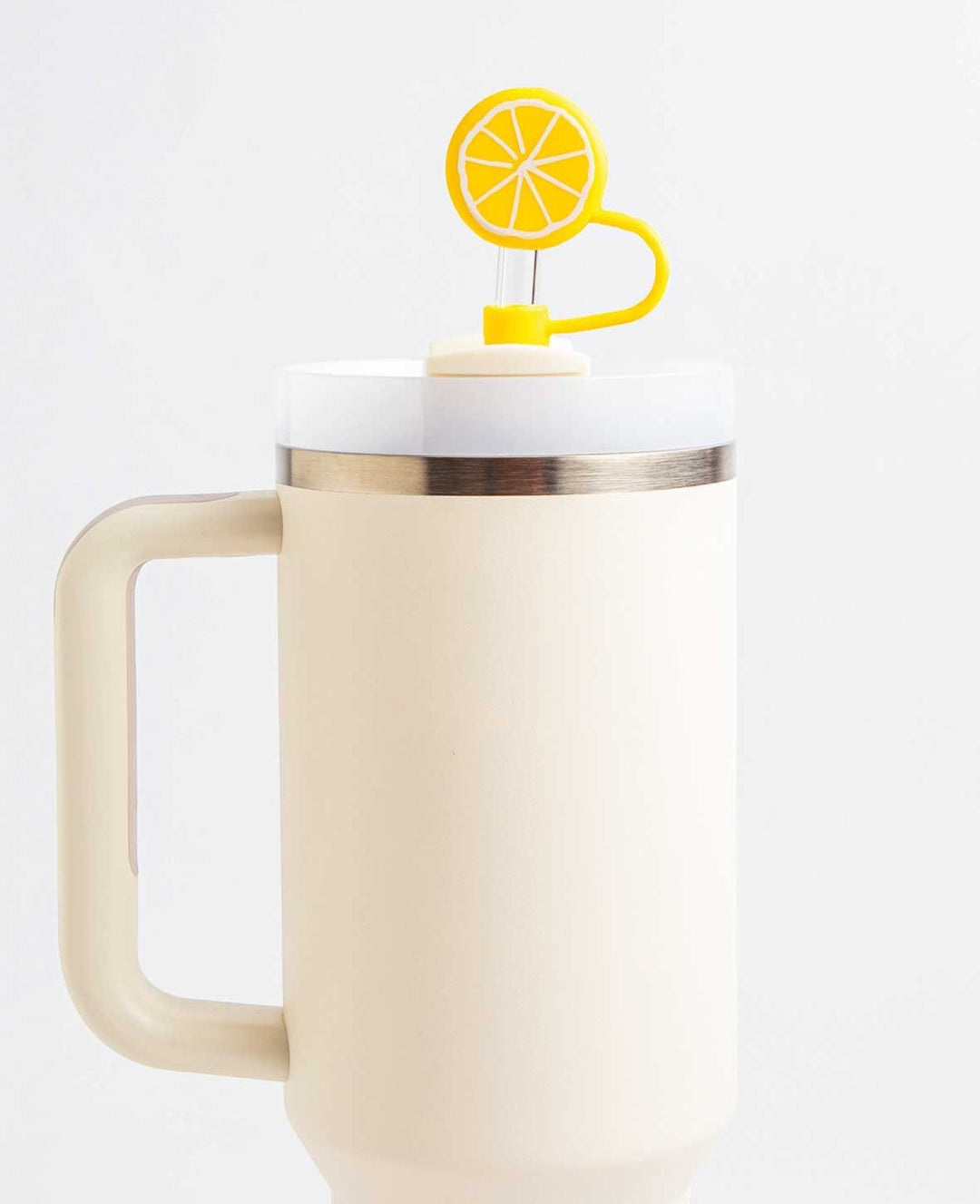 Silicone Straw Cover Lemon – Compatible with Stanley Tumblers, Yellow/White
