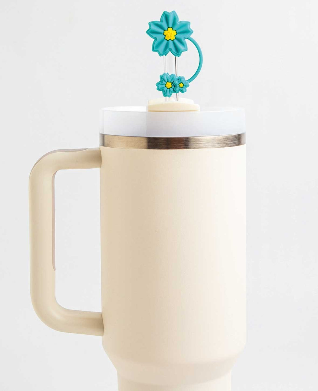 Silicone Straw Cover Flower Turquoise – Compatible with Stanley Tumblers, Turquoise/Yellow
