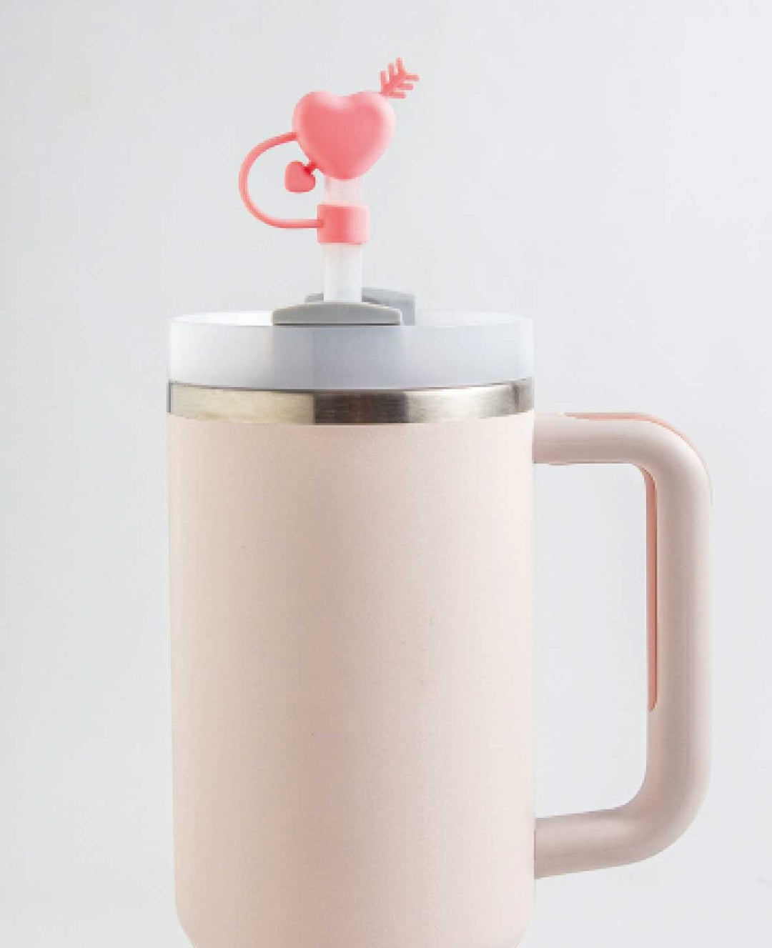 Cache-paille en silicone Cœur rose – Compatible avec les gobelets Stanley, Rose