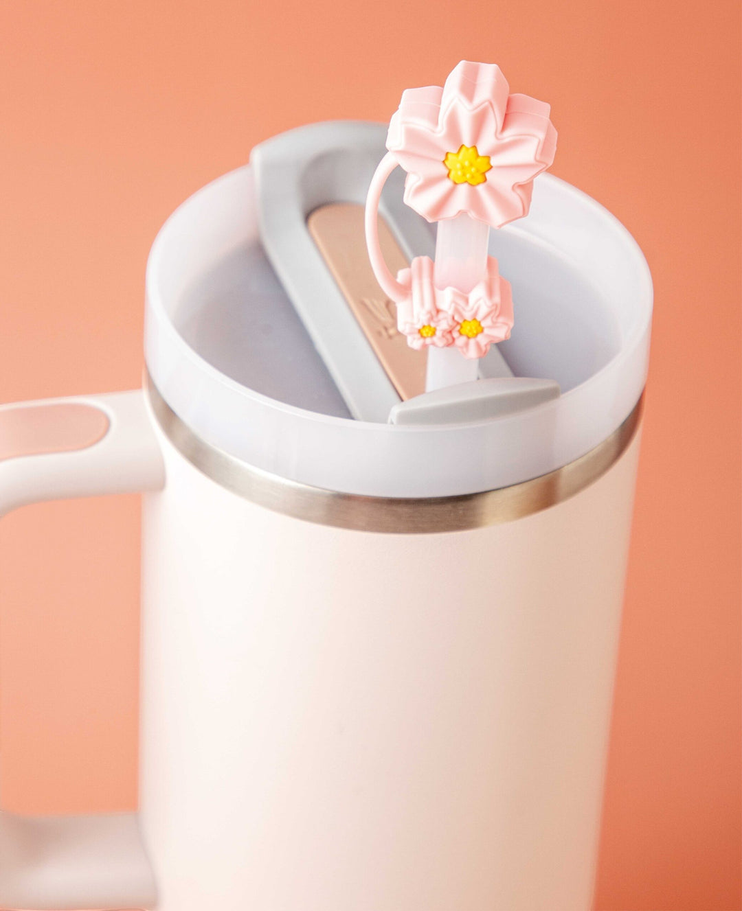 Silicone Straw Cover Flower Pink – Compatible with Stanley Tumblers, Pink/Yellow