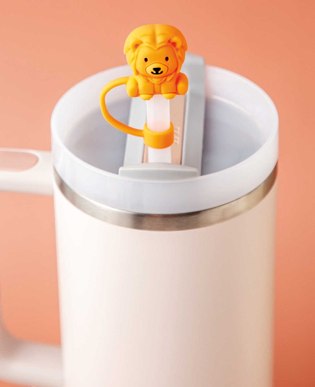 Silicone Straw Cover Lion - Compatible with Stanley Cups, Orange/Black
