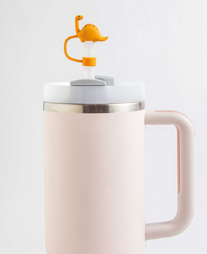 Silicone Straw Cover Dinosaur – Compatible with Stanley Tumblers, Light Brown/Dark Brown