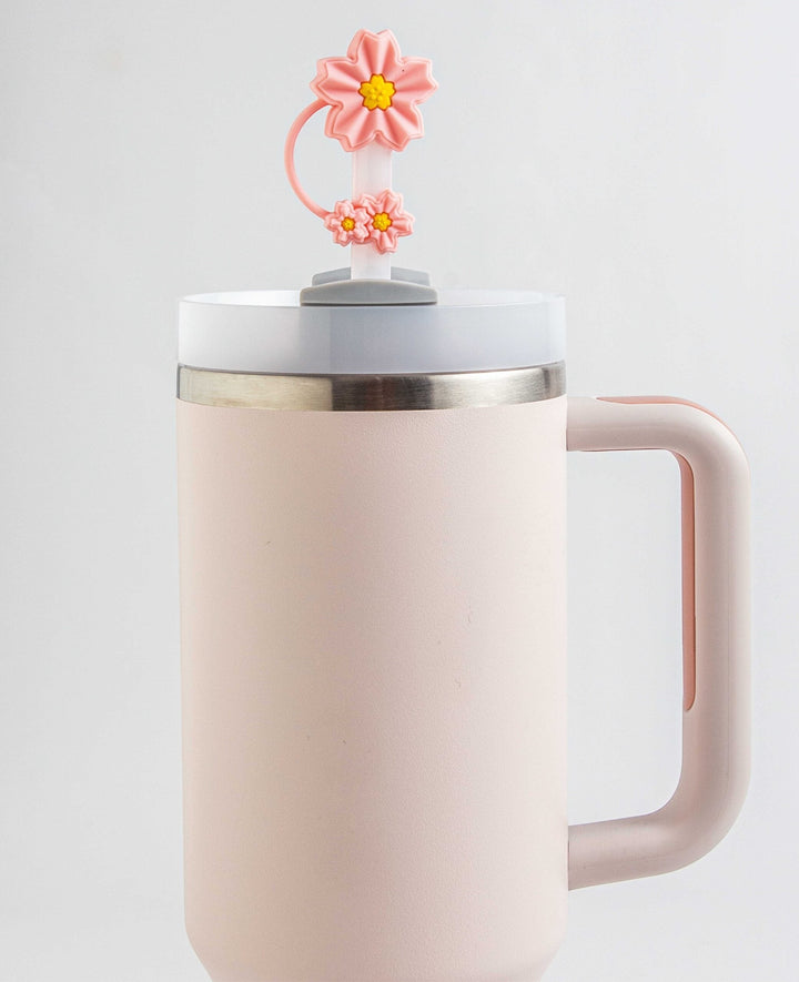 Silicone Straw Cover Flower Pink – Compatible with Stanley Tumblers, Pink/Yellow