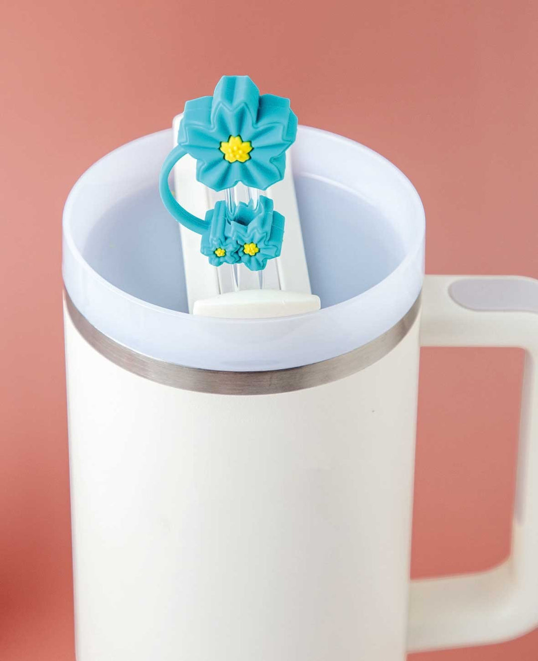 Silicone Straw Cover Flower Turquoise – Compatible with Stanley Tumblers, Turquoise/Yellow