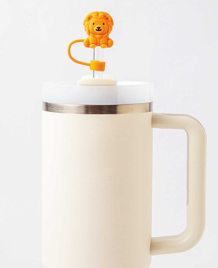 Silicone Straw Cover Lion - Compatible with Stanley Cups, Orange/Black