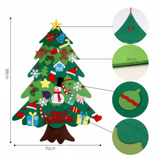 Décoration murale de Noël sapin en feutre, 98x70cm, 34 pièces.