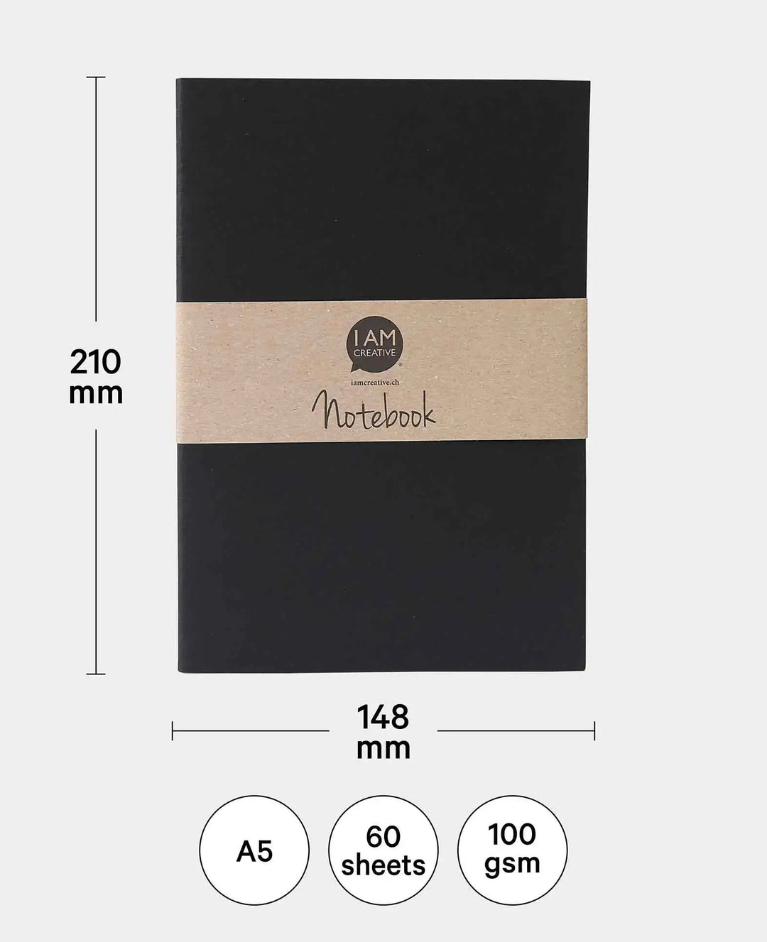 Notebook, A5, squared, Black, 60 sheets