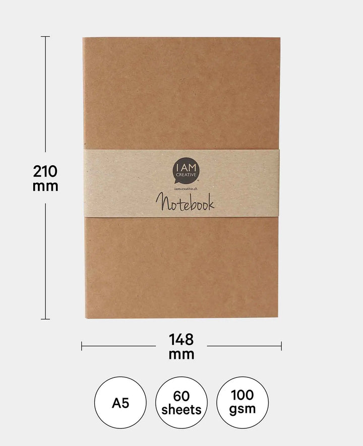 Notebook, natural, A5, with squared pages, brown, 60 sheets