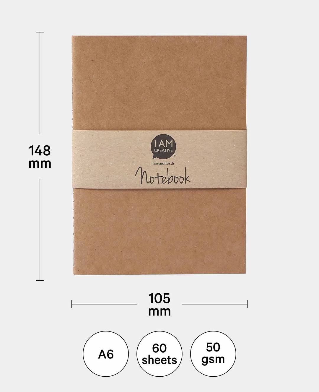 Notebook natur, A6, mit karierten Blättern, Braun, 60 Blatt