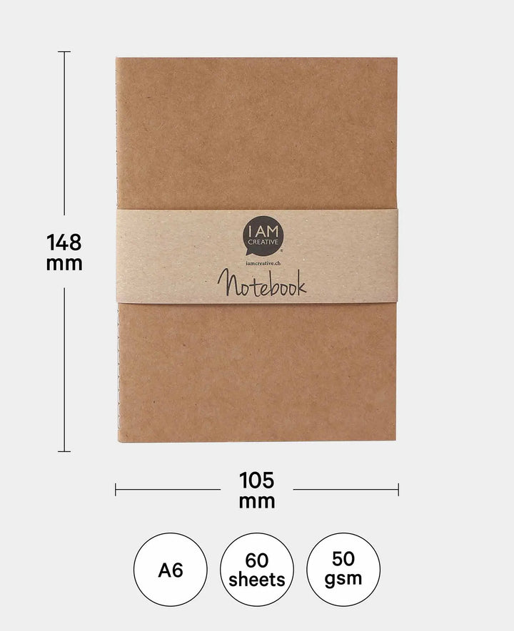 Notebook natur, A6, mit karierten Blättern, Braun, 60 Blatt