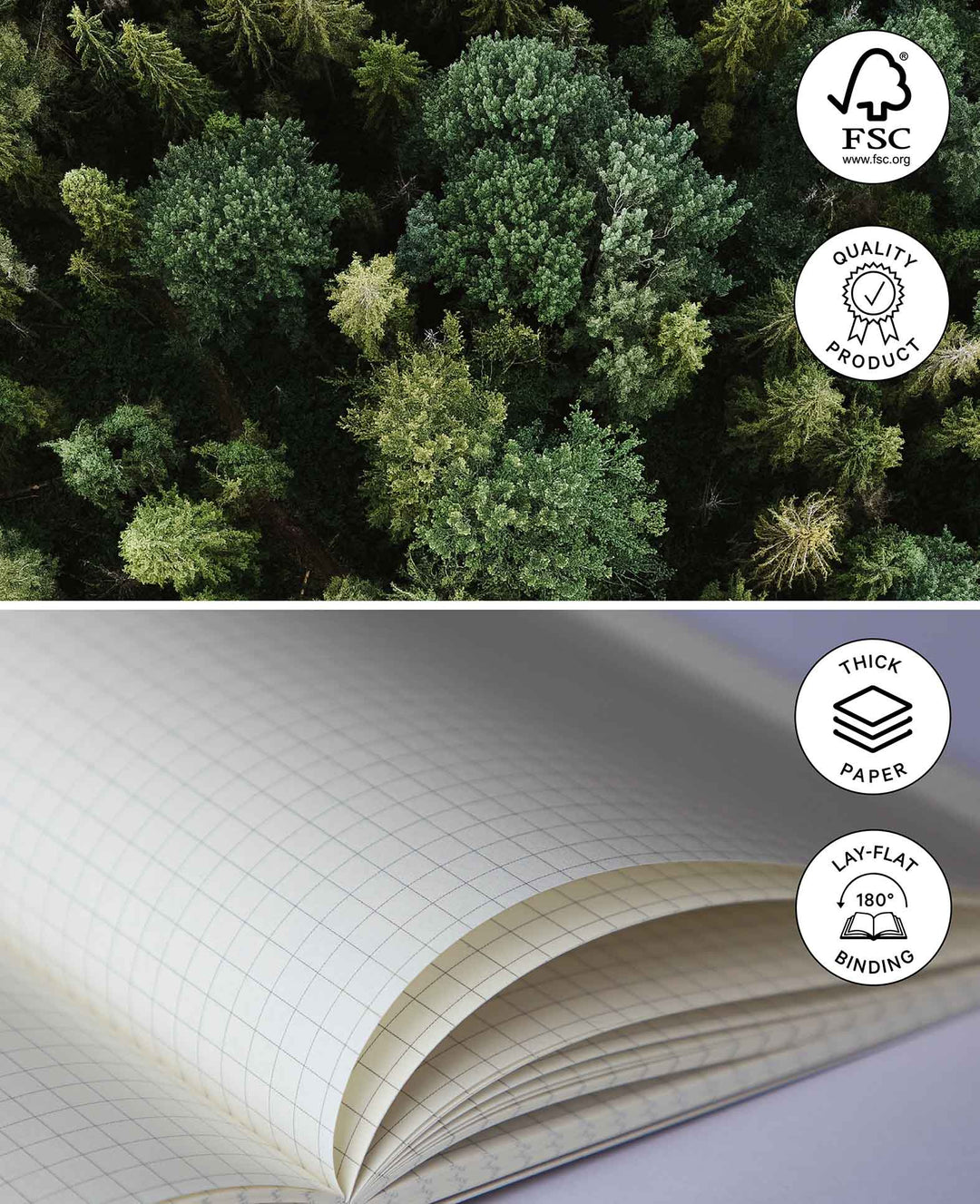 Notebook, natural, A5, with squared pages, brown, 60 sheets
