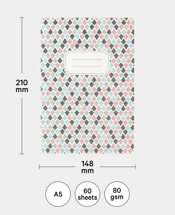 Notebook, A5, with checkered pages, Colorful, 60 sheets