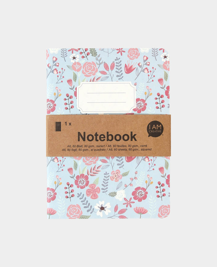 Flower Notebook, A6, with squared pages, light blue, 60 sheets