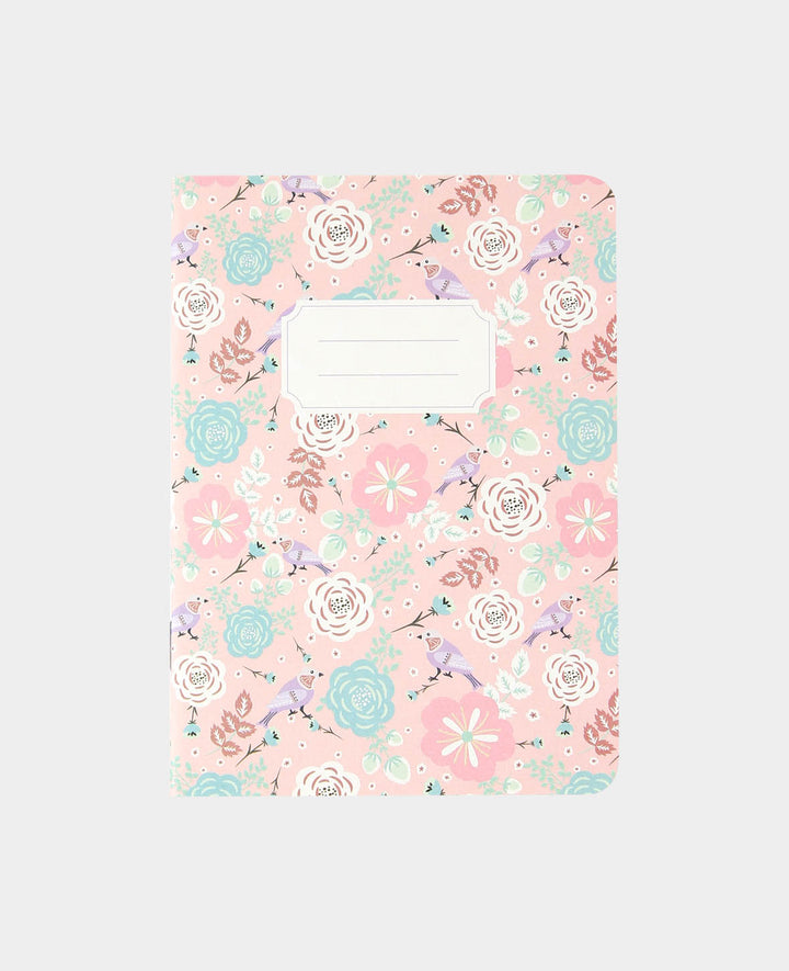 Notebook A6, Notizheft mit karierten Blättern in schickem Vogel und Blumen gemusterten Design mit Etikett, Hellblau, 80 g, 105 x 145 mm, 60 Blatt