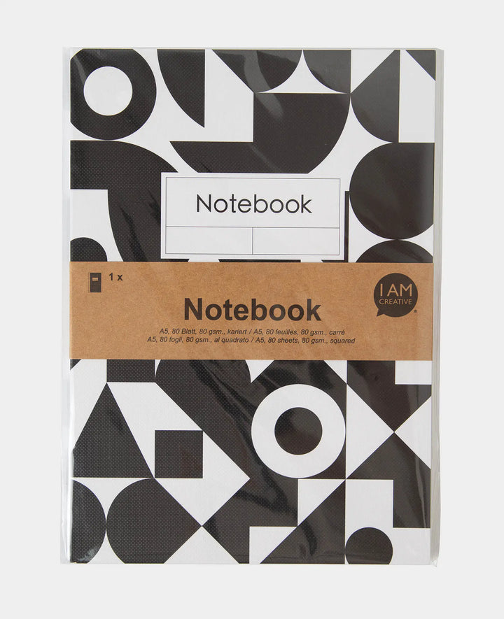Carnet de notes, A5, quadrillé, noir/blanc, 80 g/m², 148 x 210 mm, 80 feuilles