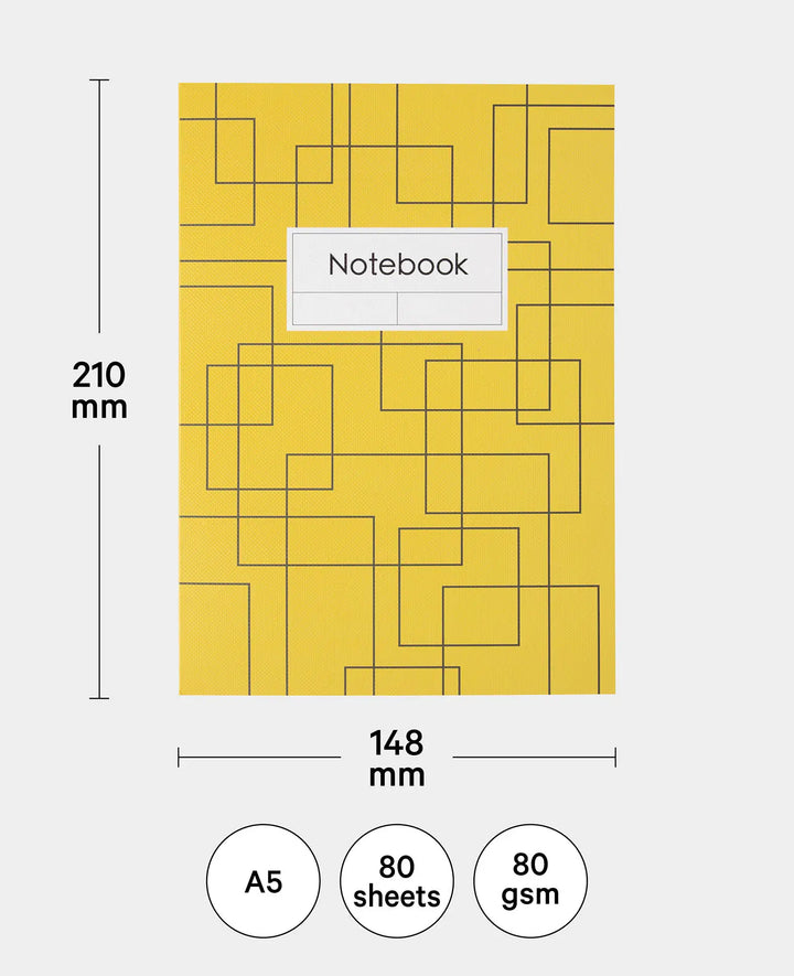 Notebook, A5, Squared Notebook, yellow, 80 gsm, 148 x 210 mm, 80 sheets