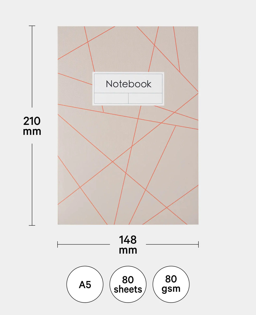 Notebook, A5, Squared Notebook, grey/red, 80 gsm, 148 x 210 mm, 80 sheets