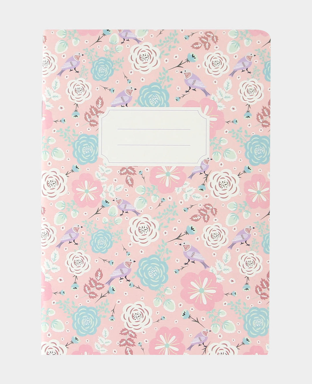 Notebook Pink A5, Notepad with squared pages in a chic bird and floral patterned design with label, Light Blue, 80 g, 105 x 145 mm, 60 sheets