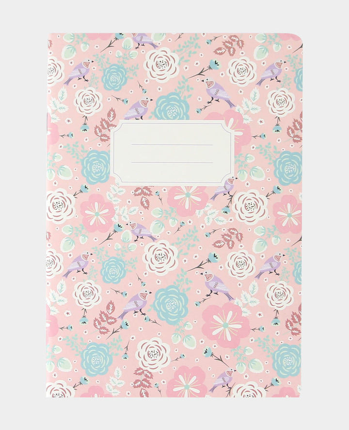 Notebook Pink A5, Notepad with squared pages in a chic bird and floral patterned design with label, Light Blue, 80 g, 105 x 145 mm, 60 sheets