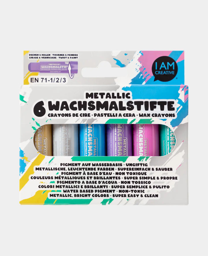 Metallic Wax Crayons, 1 Set with 6 Colours