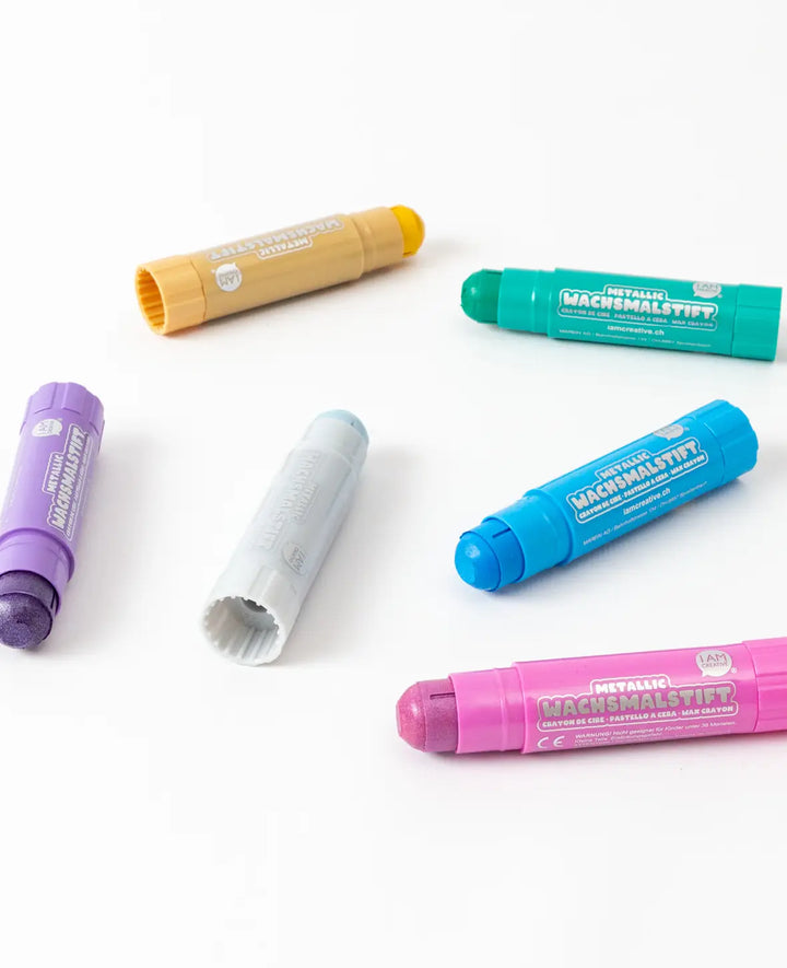 Metallic Wax Crayons, 1 Set with 6 Colours