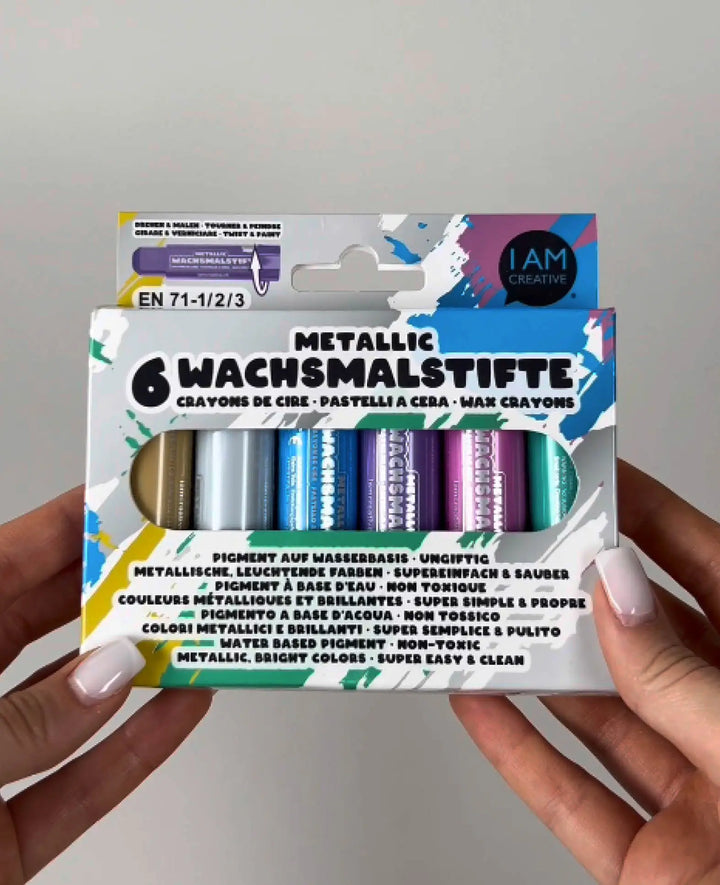 Metallic Wax Crayons, 1 Set with 6 Colours