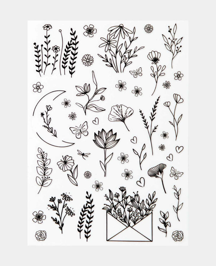 Rub-On Sticker Blumen, Bunt, 14.5 x 21 cm (A 5), 1 Blatt