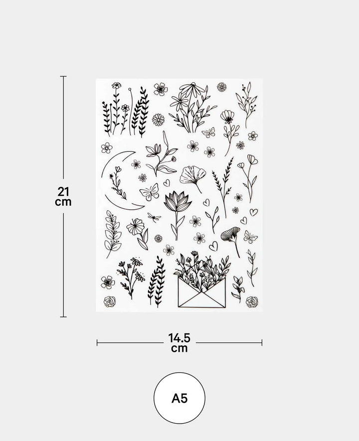 Rub-On Sticker Blumen, Bunt, 14.5 x 21 cm (A 5), 1 Blatt