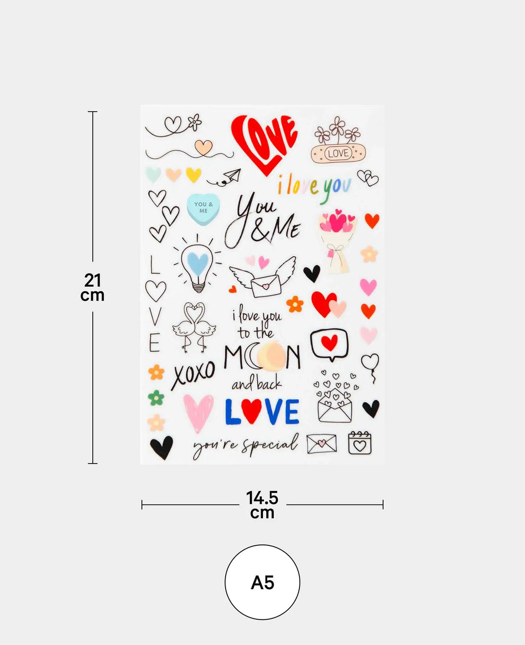 Rub-On Stickers Love, Colorful, 14.5 x 21 cm (A5), 1 sheet