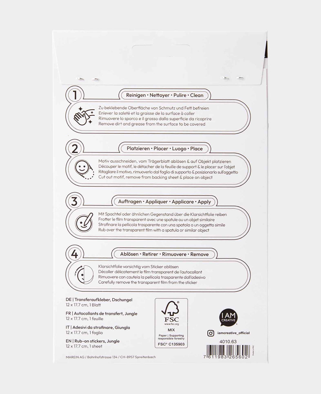 Rub-on Sticker Dschungel, Transferaufkleber, 12 x 17.7 cm, 1 Bogen