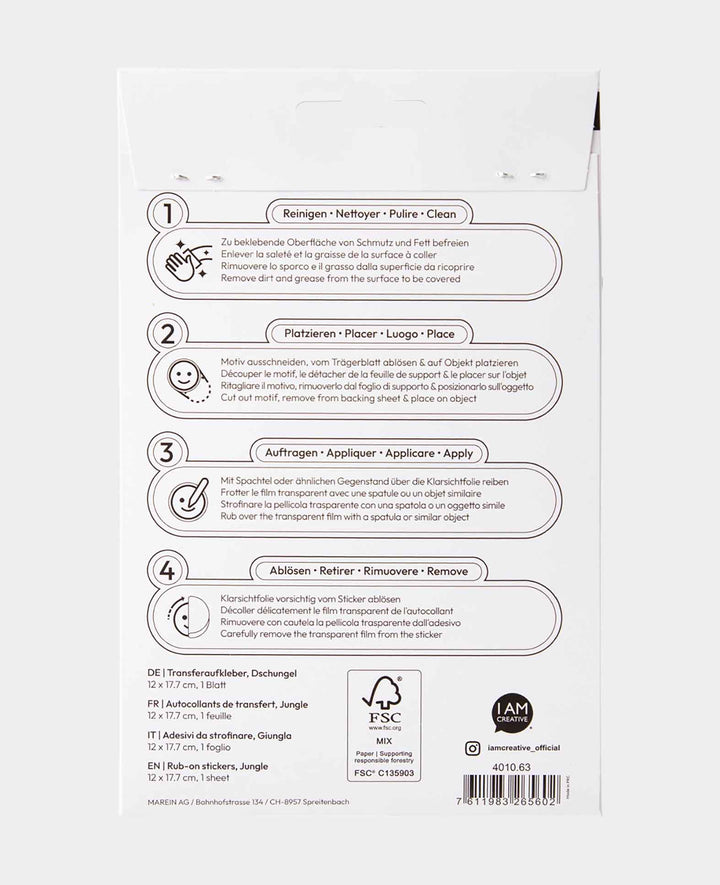 Rub-on Sticker Dschungel, Transferaufkleber, 12 x 17.7 cm, 1 Bogen