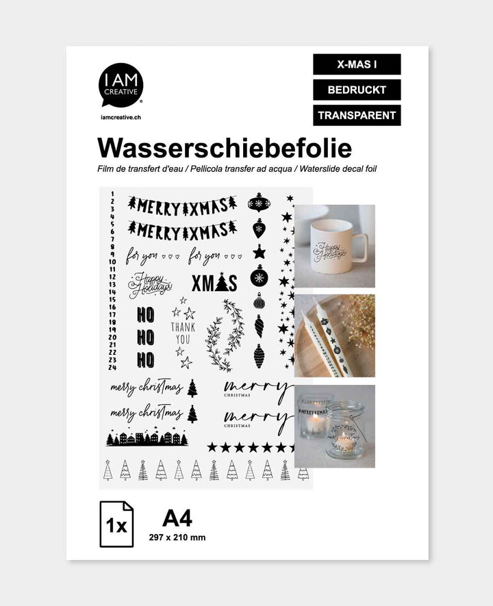 Waterslide Decal X-Mas I, A4 (21 x 29.7 cm), Candle Tattoos with Christmas Motifs, transparent with print