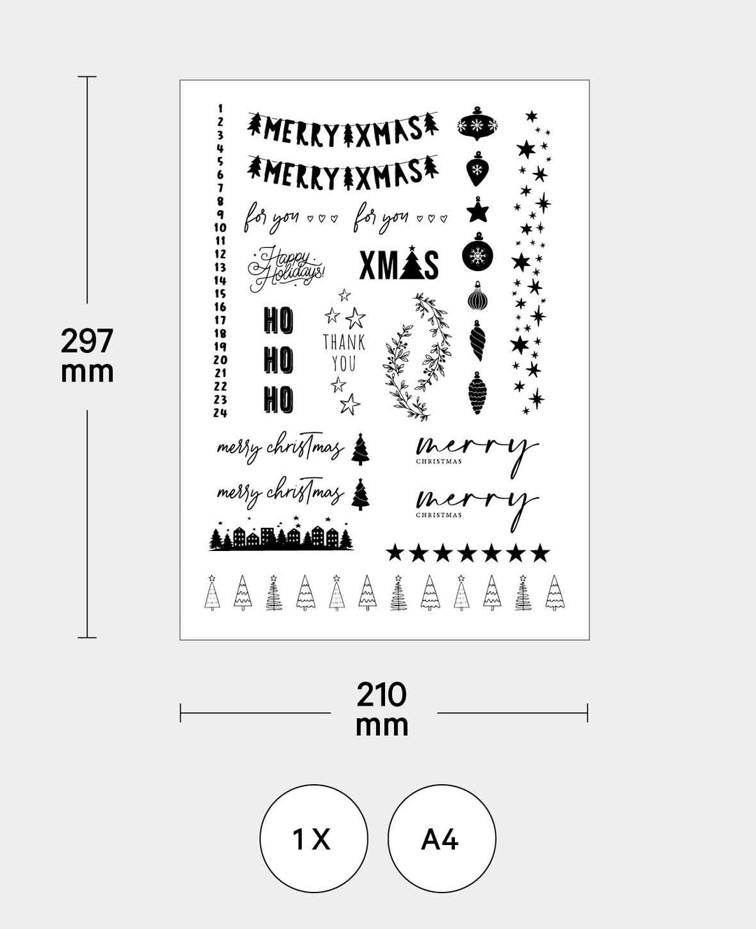 Waterslide Decal X-Mas I, A4 (21 x 29.7 cm), Candle Tattoos with Christmas Motifs, transparent with print