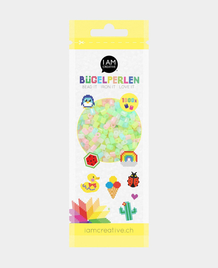 Perles à repasser phosphorescentes en sachet, couleurs pastel, ø 5 mm, 1&